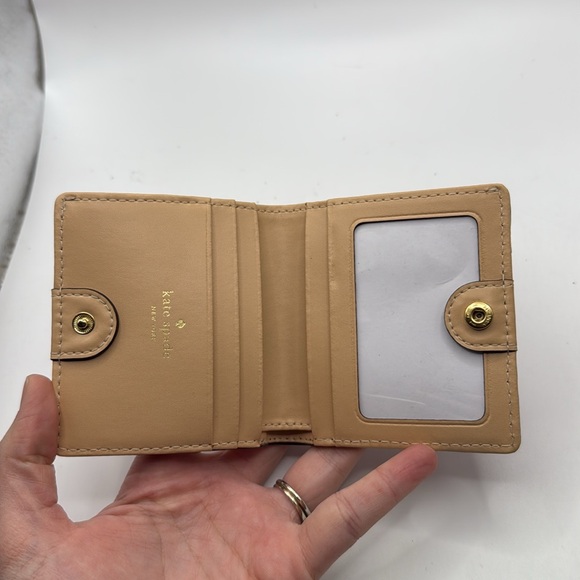 Kate Spade Red Tan Ostrich? Leather Wallet Bifold ID Card Holder - Picture 8 of 16